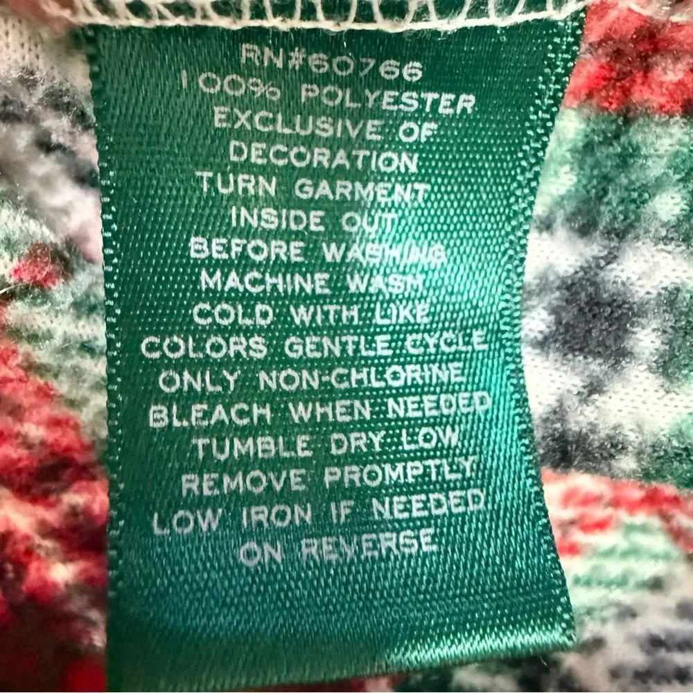 RALPH LAUREN Women’s Plaid Fleece Pajama Set Long Sleeve Green Red White Medium